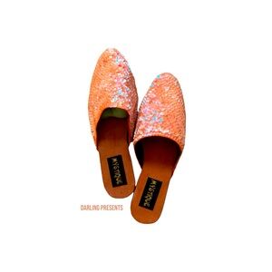 MYSTIQUE SEQUIN MULES SLIPPERS WOMEN COLOR ORANGE SIZE 7